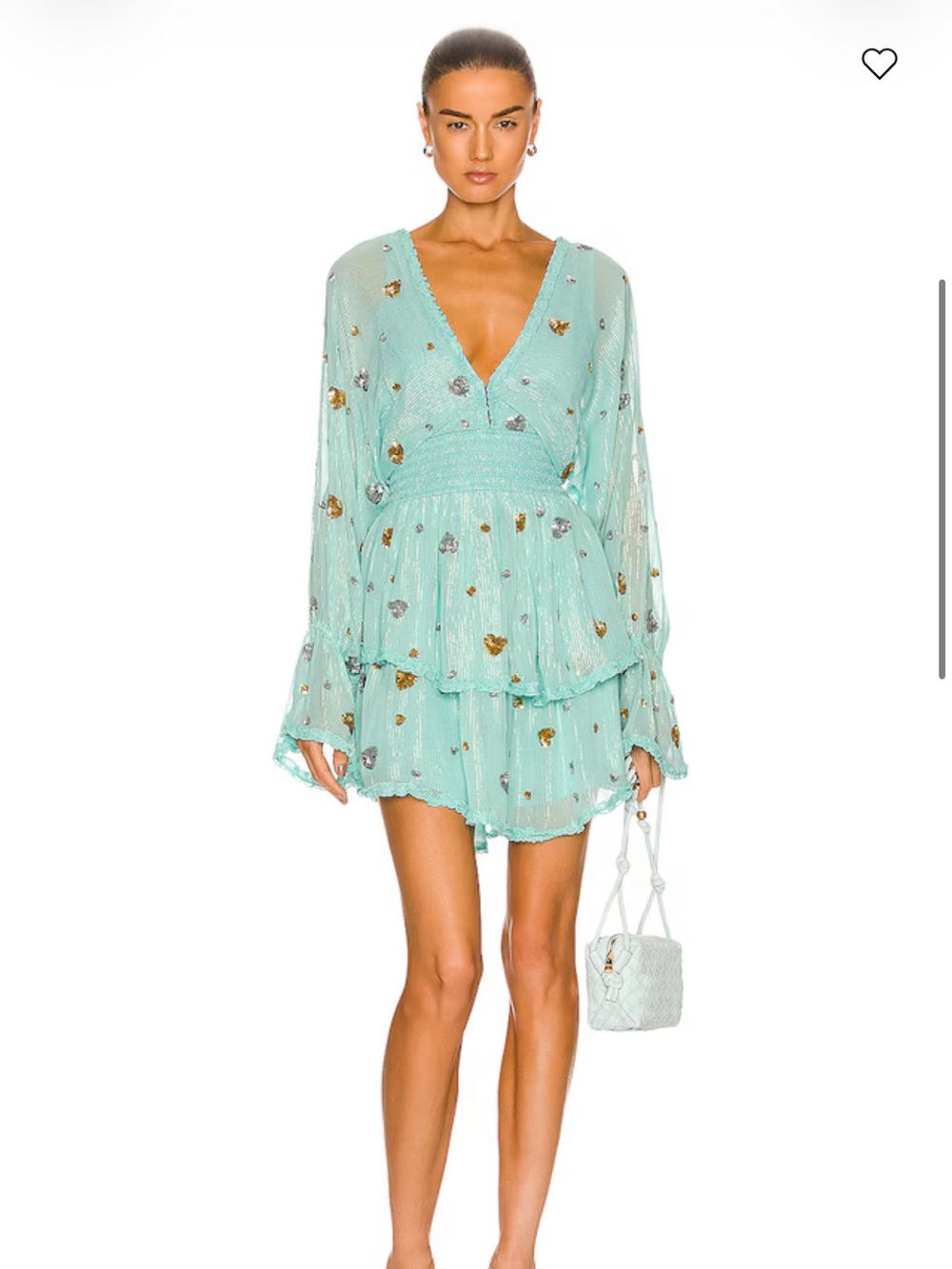Rococo Sand Aqua Tiered V-Neck Floral Embellished Tunic